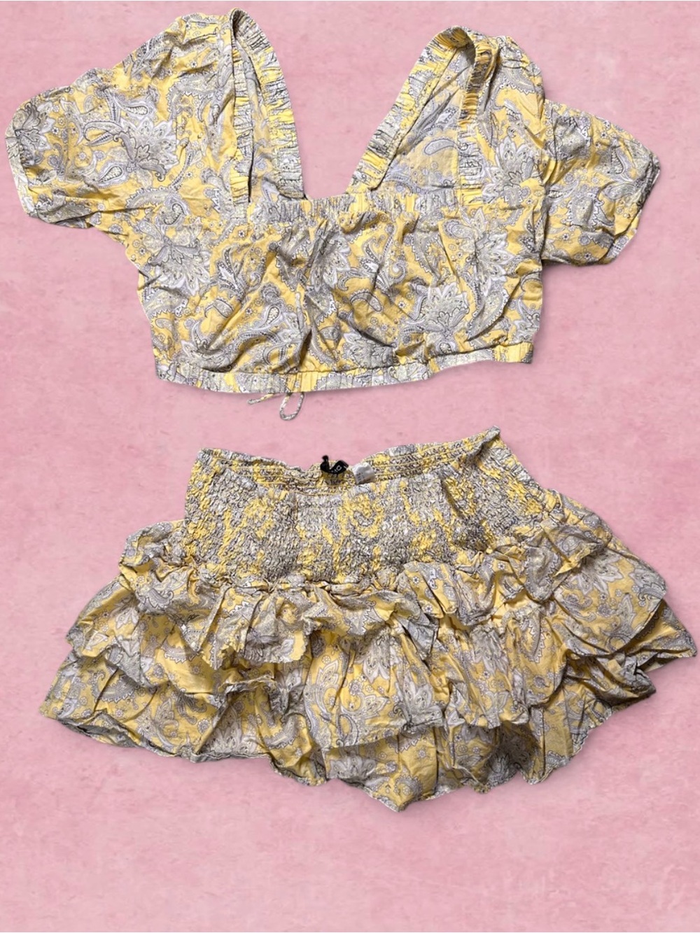 Divided Yellow Paisley Two-Piece Romper Set
